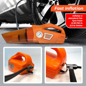 mytvs car 2 in 1 vacuum cleaner + tyre inflator | 100 psi, 12v dc |portable tyre inflator for car & bike with led torch | compatible with all cars with 1+1 years warranty